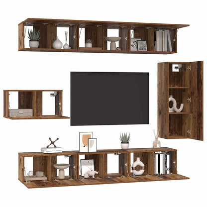 vidaXL TV-Schrankset Wandmontiert 8 pcs Altholz Holzwerkstoff