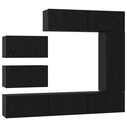 vidaXL TV-Schrankset 8 pcs Schwarz Eichen-Optik Holzwerkstoff