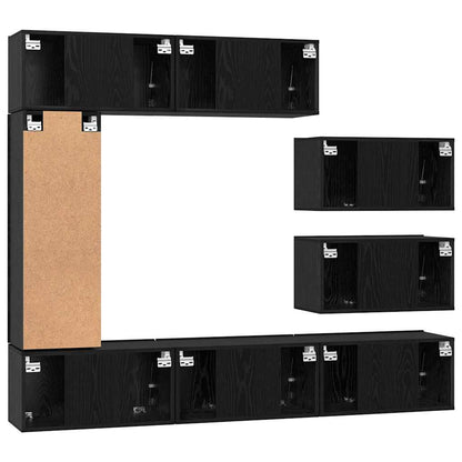 vidaXL TV-Schrankset 8 pcs Schwarz Eichen-Optik Holzwerkstoff