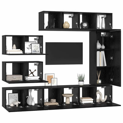 vidaXL TV-Schrankset 8 pcs Schwarz Eichen-Optik Holzwerkstoff