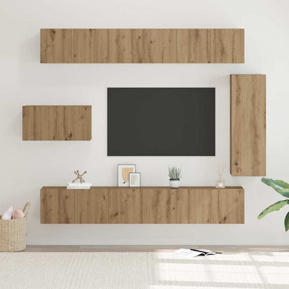 vidaXL TV-Schrankset Wandmontiert 8 pcs Artisan-Eiche Holzwerkstoff