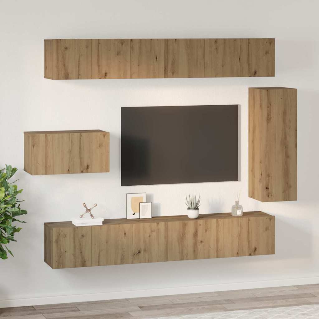 vidaXL TV-Schrankset Wandmontiert 8 pcs Artisan-Eiche Holzwerkstoff