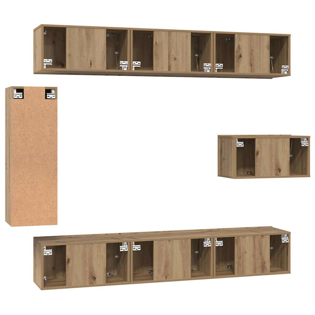 vidaXL TV-Schrankset Wandmontiert 8 pcs Artisan-Eiche Holzwerkstoff
