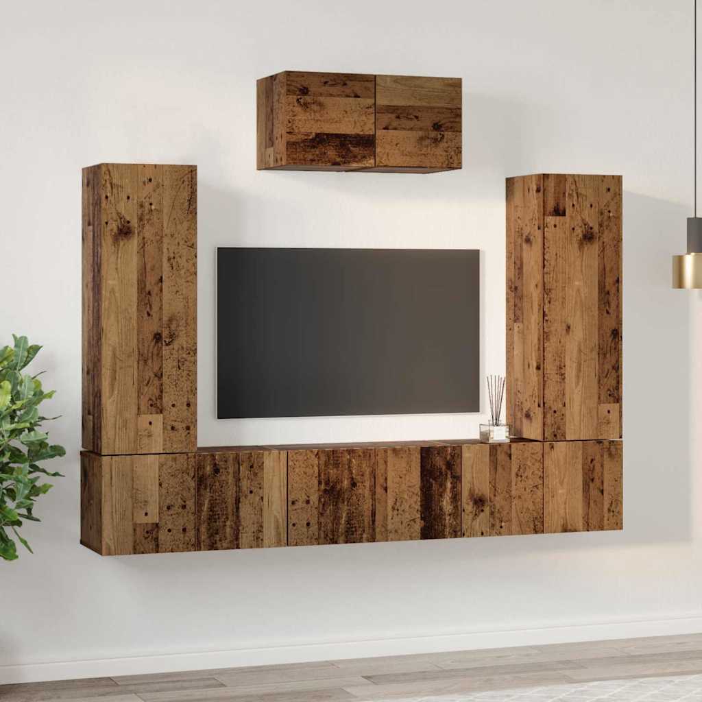 vidaXL TV-Schrankset Wandmontiert 7 pcs Altholz Holzwerkstoff