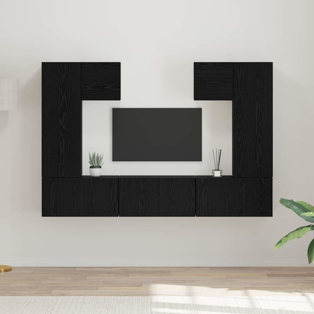 vidaXL TV-Schrankset 7 pcs Schwarz Eichen-Optik Holzwerkstoff