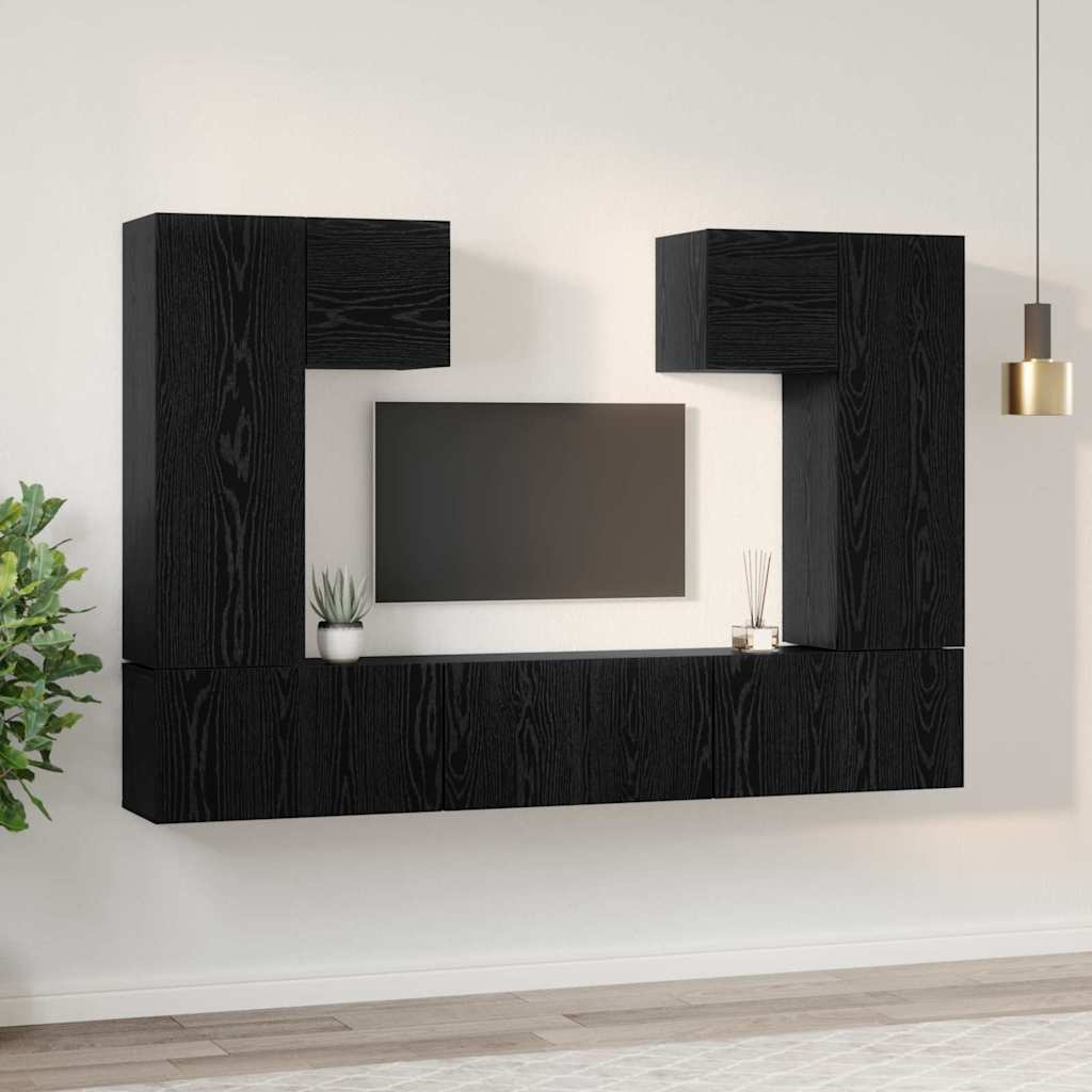 vidaXL TV-Schrankset 7 pcs Schwarz Eichen-Optik Holzwerkstoff