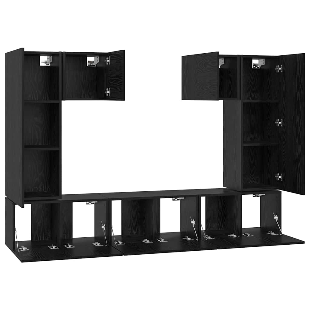 vidaXL TV-Schrankset 7 pcs Schwarz Eichen-Optik Holzwerkstoff