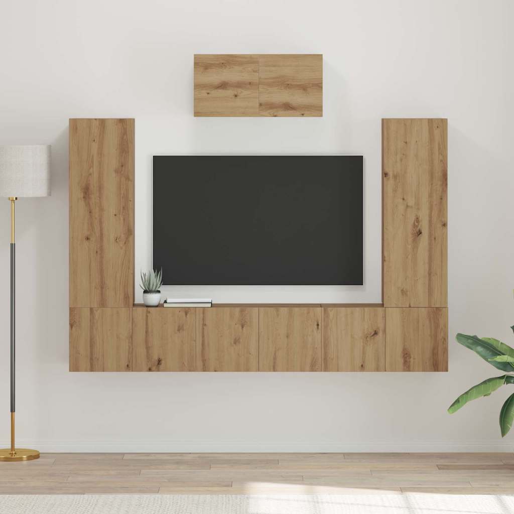 vidaXL TV-Schrankset Wandmontiert 7 pcs Artisan-Eiche Holzwerkstoff