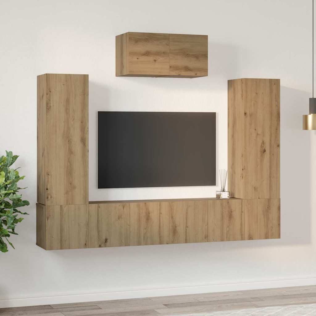 vidaXL TV-Schrankset Wandmontiert 7 pcs Artisan-Eiche Holzwerkstoff