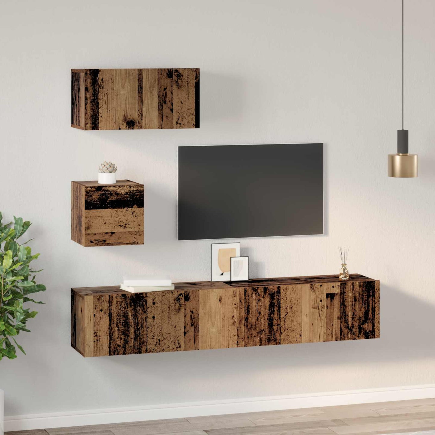 vidaXL TV-Schrankset Wandmontiert 3 pcs Altholz Holzwerkstoff