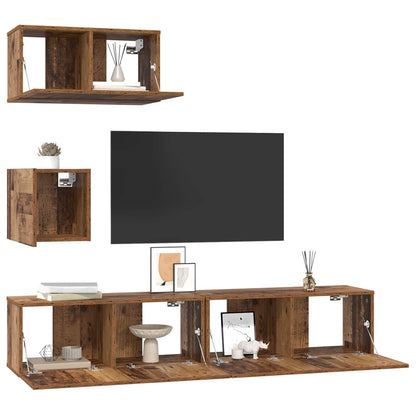 vidaXL TV-Schrankset Wandmontiert 3 pcs Altholz Holzwerkstoff
