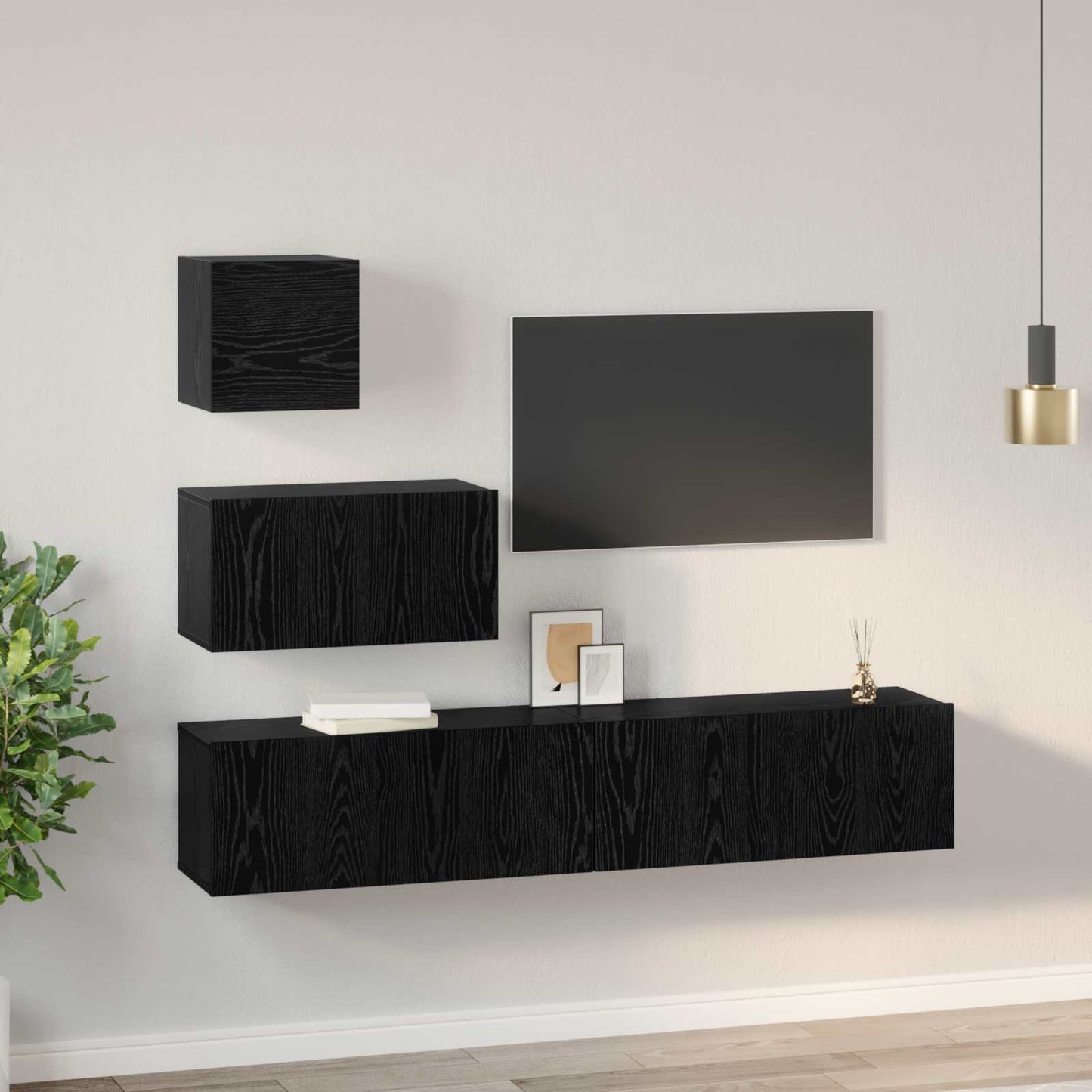 Meuble TV vidaXL 3 pcs aspect chêne noir bois d'ingénierie