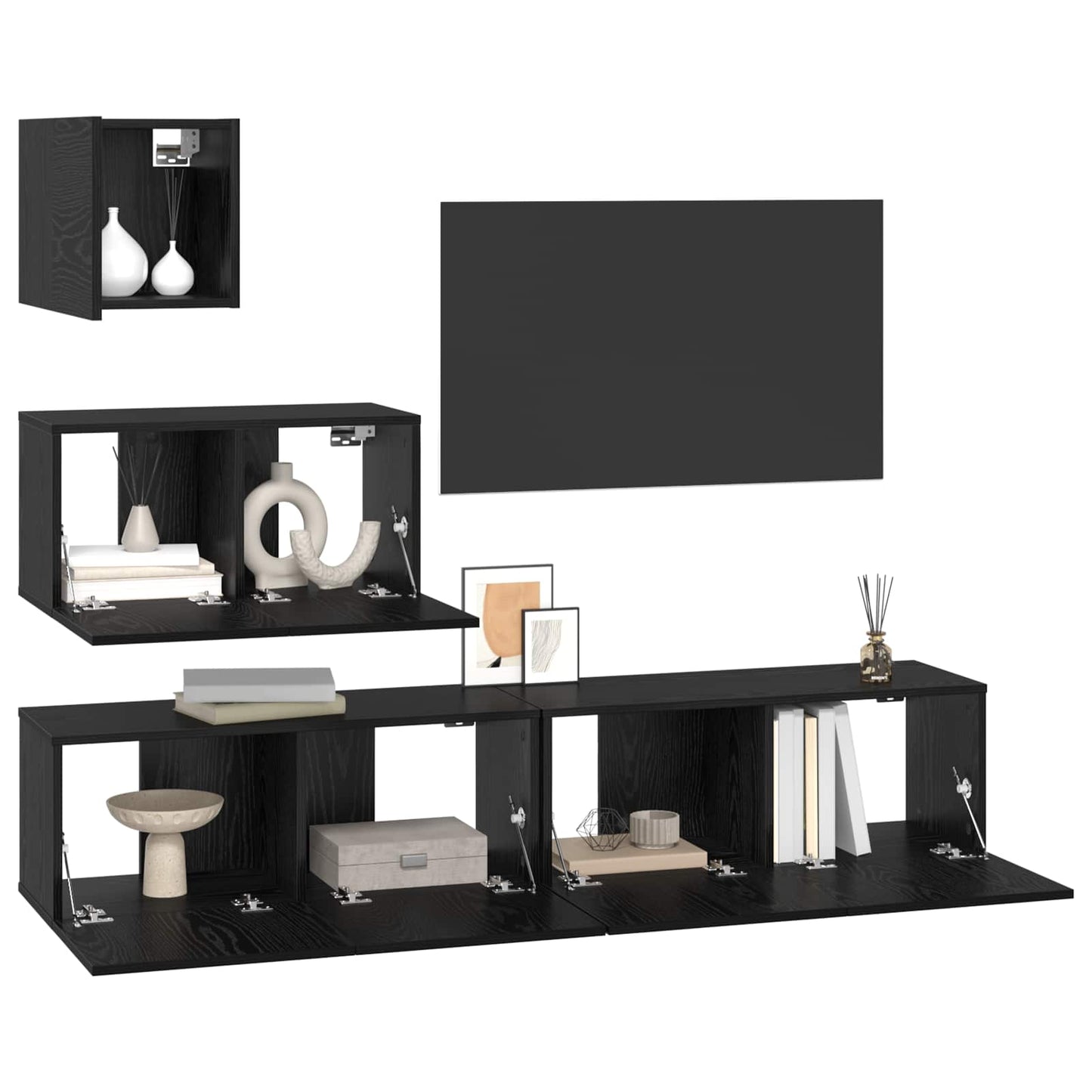 Meuble TV vidaXL 3 pcs aspect chêne noir bois d'ingénierie