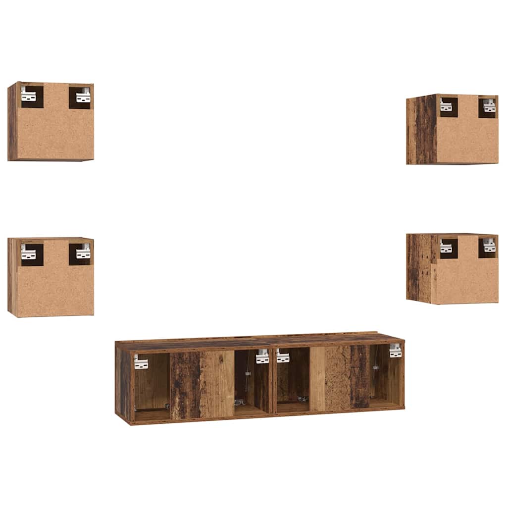 vidaXL TV-Schrankset Wandmontiert 6 pcs Altholz Holzwerkstoff
