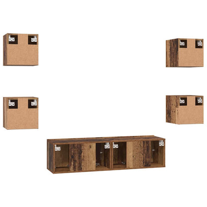 vidaXL TV-Schrankset Wandmontiert 6 pcs Altholz Holzwerkstoff