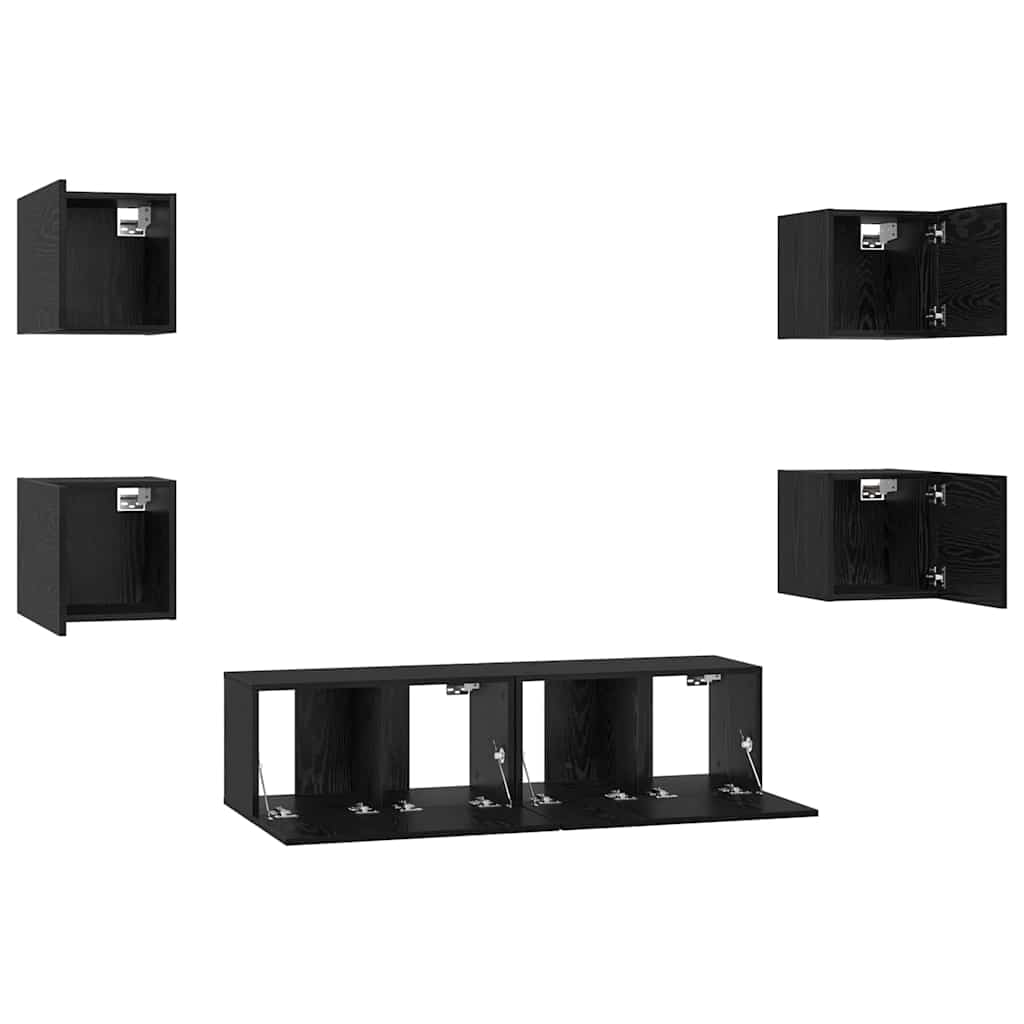 vidaXL TV-Schrankset 6 pcs Schwarz Eichen-Optik Holzwerkstoff