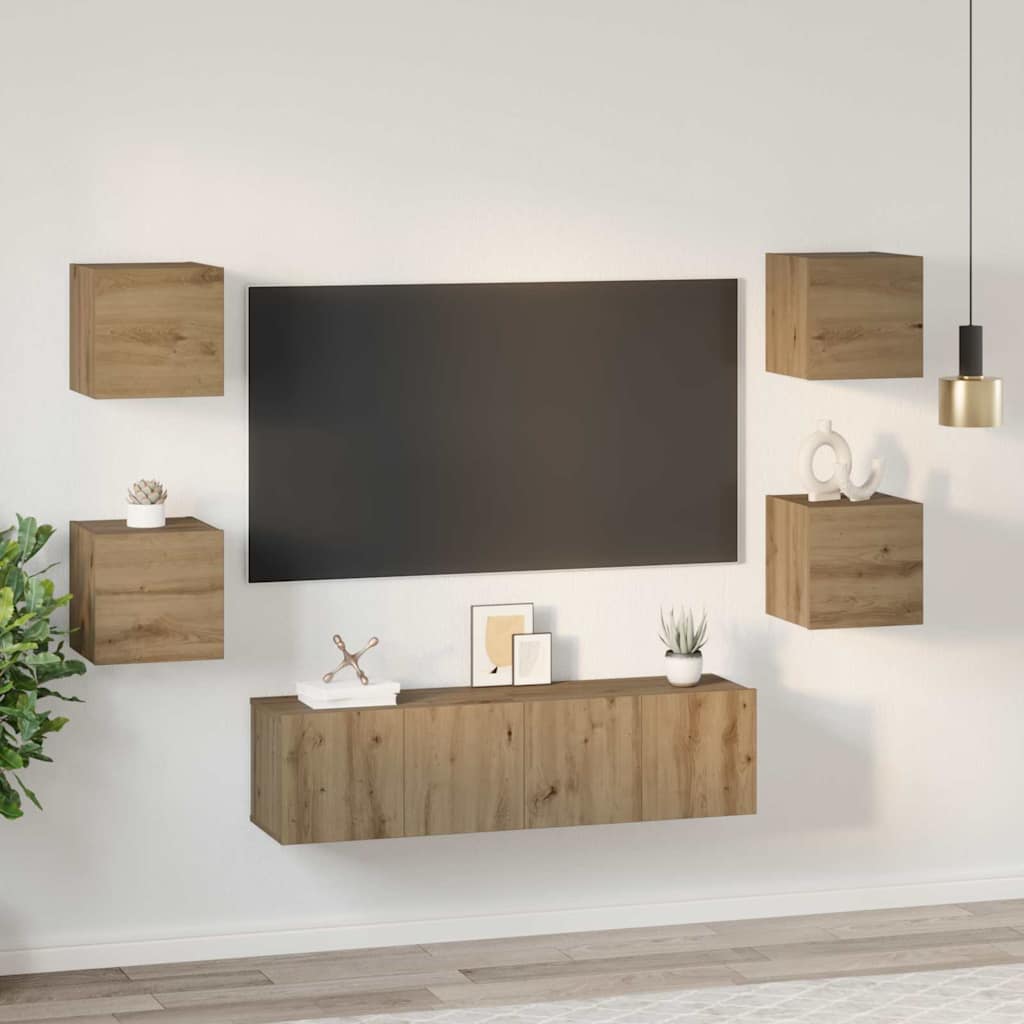 vidaXL Meuble TV mural 6 pcs Chêne artisan Bois d'ingénierie