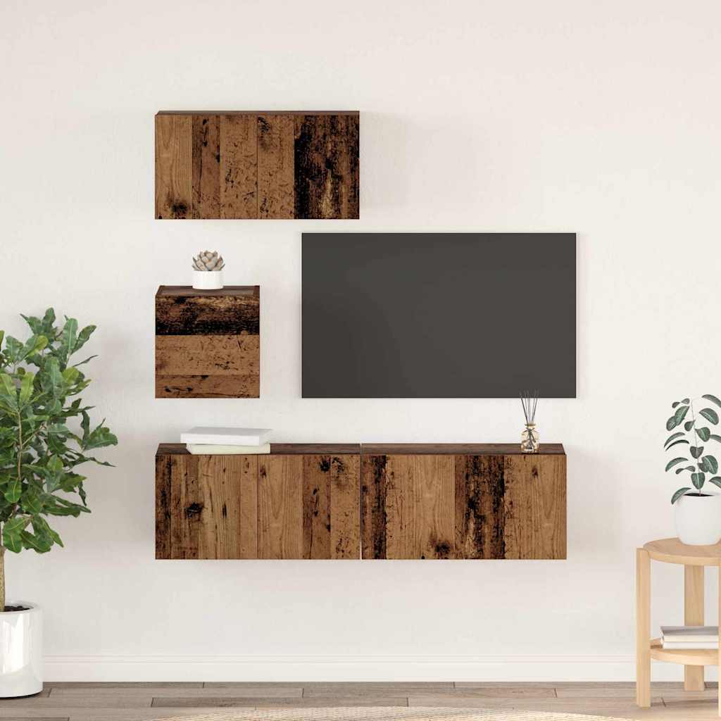 vidaXL TV-Schrankset Wandmontiert 4 pcs Altholz Holzwerkstoff