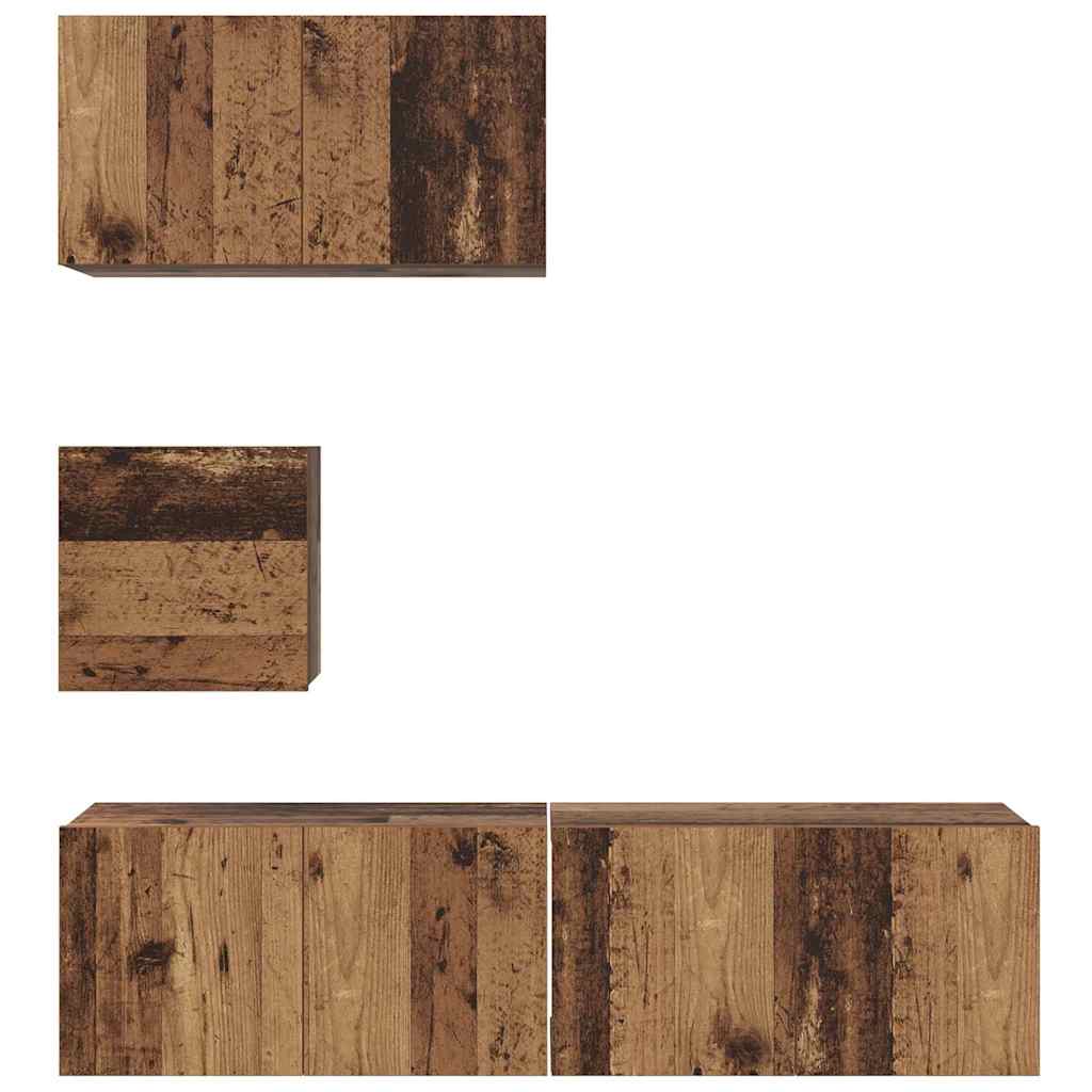 vidaXL TV-Schrankset Wandmontiert 4 pcs Altholz Holzwerkstoff