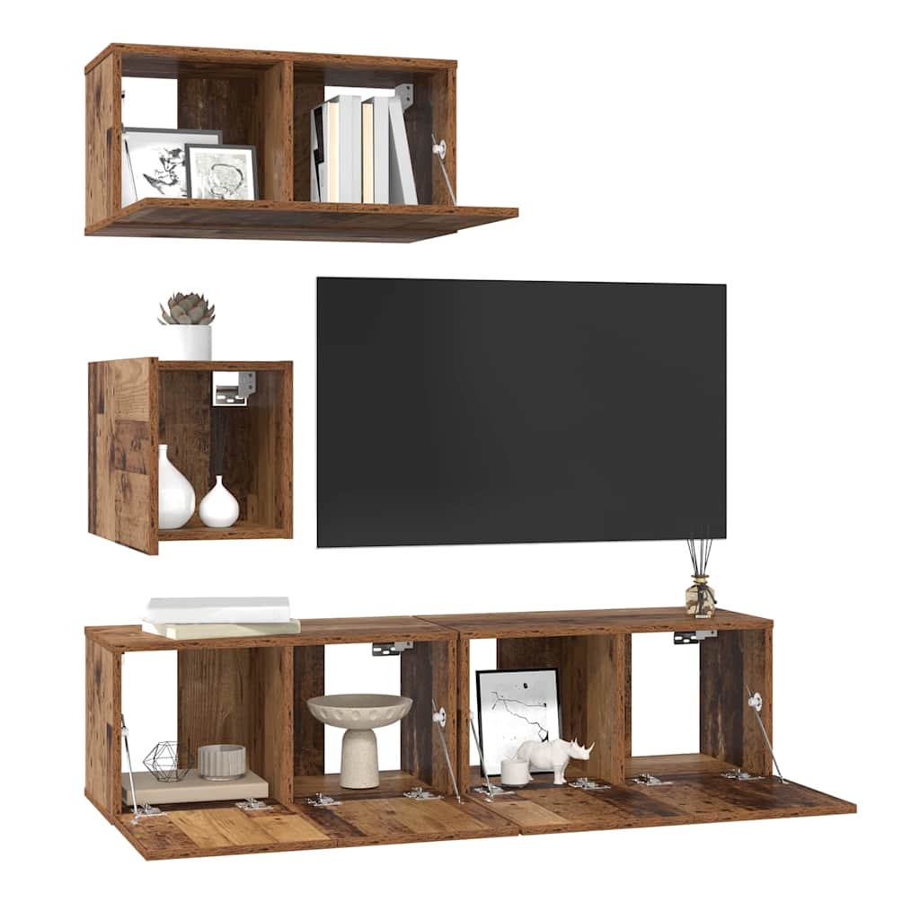 vidaXL TV-Schrankset Wandmontiert 4 pcs Altholz Holzwerkstoff
