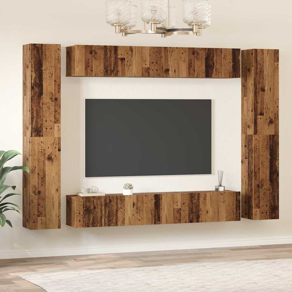 vidaXL Meuble TV mural 10 pcs Bois aggloméré aspect vieux bois