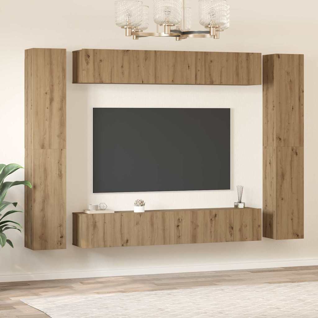 vidaXL Meuble TV mural 10 pcs Chêne Artisanal Bois d'ingénierie