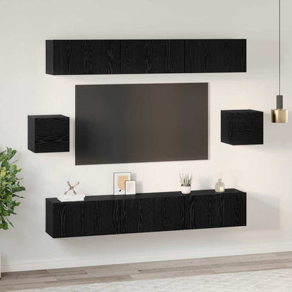vidaXL TV-Schrankset 8 pcs Schwarz Eichen-Optik Holzwerkstoff