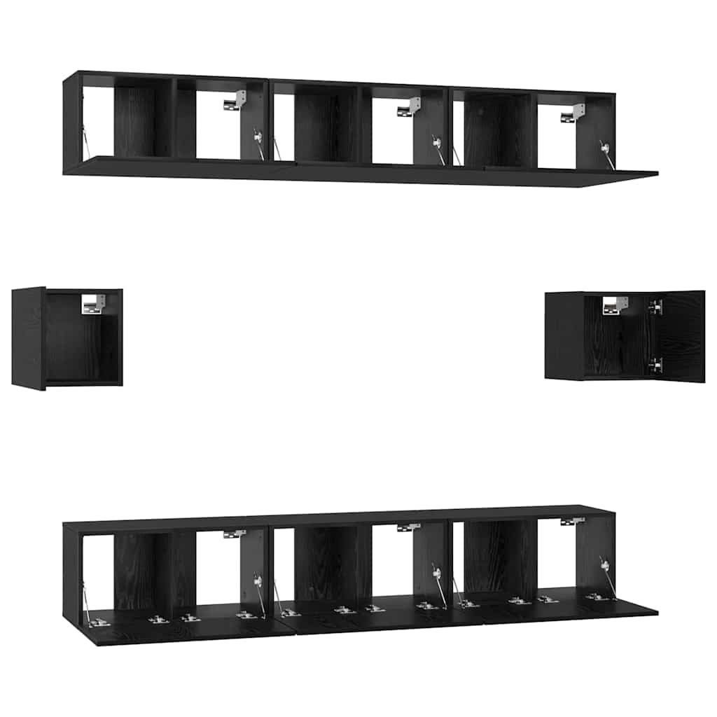 vidaXL TV-Schrankset 8 pcs Schwarz Eichen-Optik Holzwerkstoff