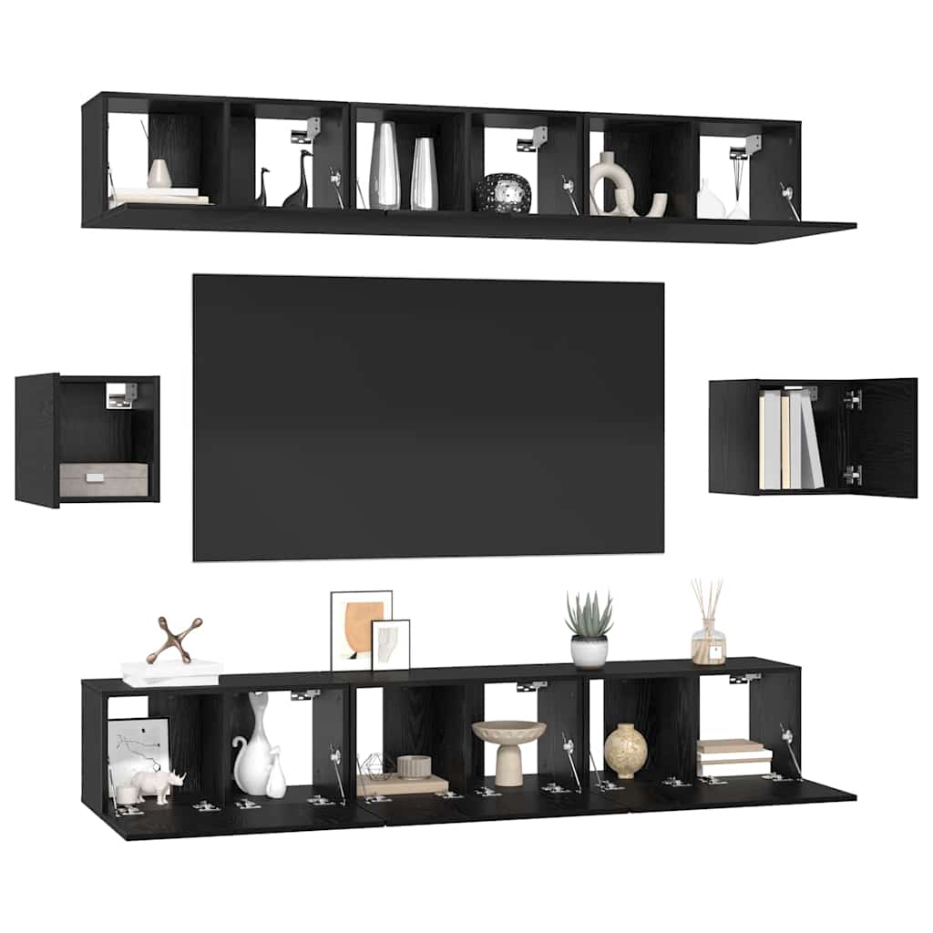 vidaXL TV-Schrankset 8 pcs Schwarz Eichen-Optik Holzwerkstoff