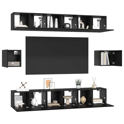 vidaXL TV-Schrankset 8 pcs Schwarz Eichen-Optik Holzwerkstoff