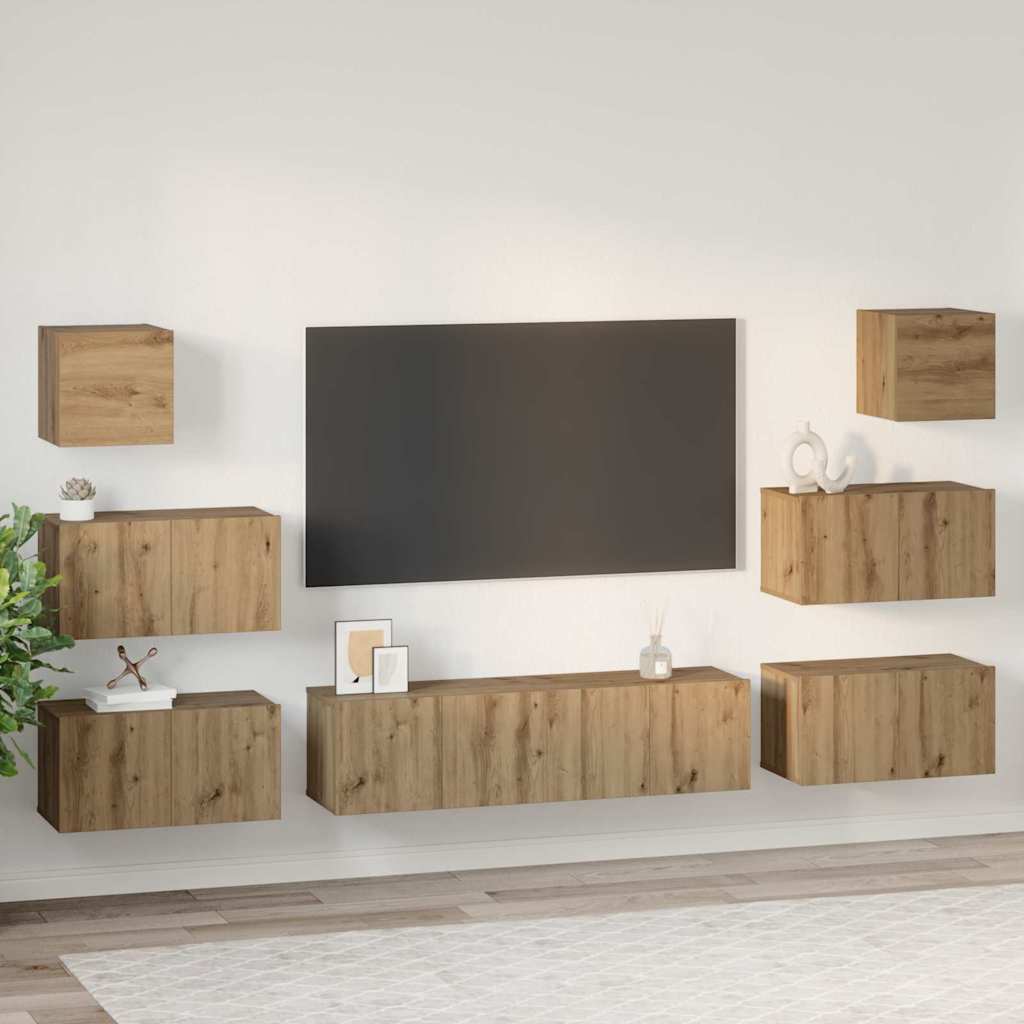 vidaXL Meuble TV mural 8 pcs Chêne Artisan Bois d'ingénierie