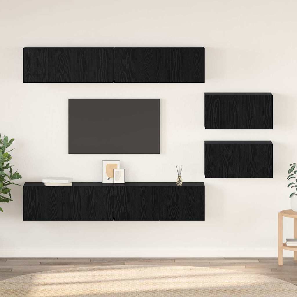 vidaXL TV-Schrankset 6 pcs Schwarz Eichen-Optik Holzwerkstoff