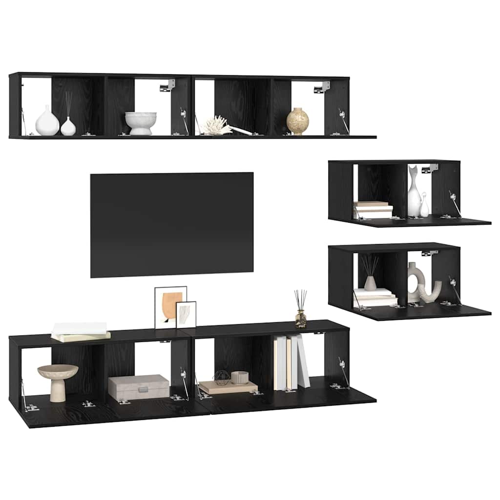vidaXL TV-Schrankset 6 pcs Schwarz Eichen-Optik Holzwerkstoff