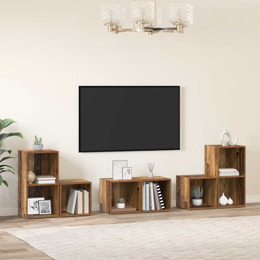 vidaXL TV-Schrankset Wandmontiert 6 pcs Altholz Holzwerkstoff