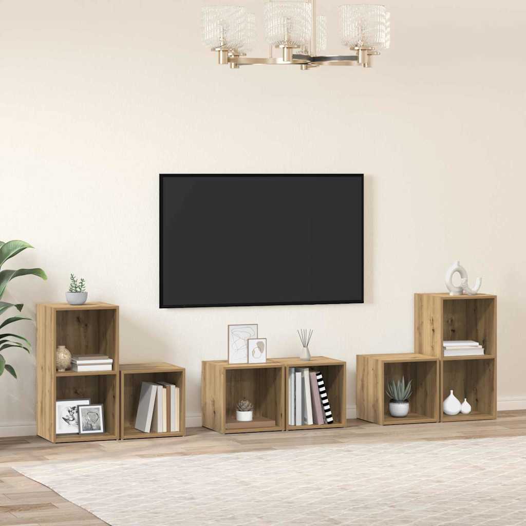 vidaXL TV-Schrankset Wandmontiert 6 pcs Artisan-Eiche Holzwerkstoff