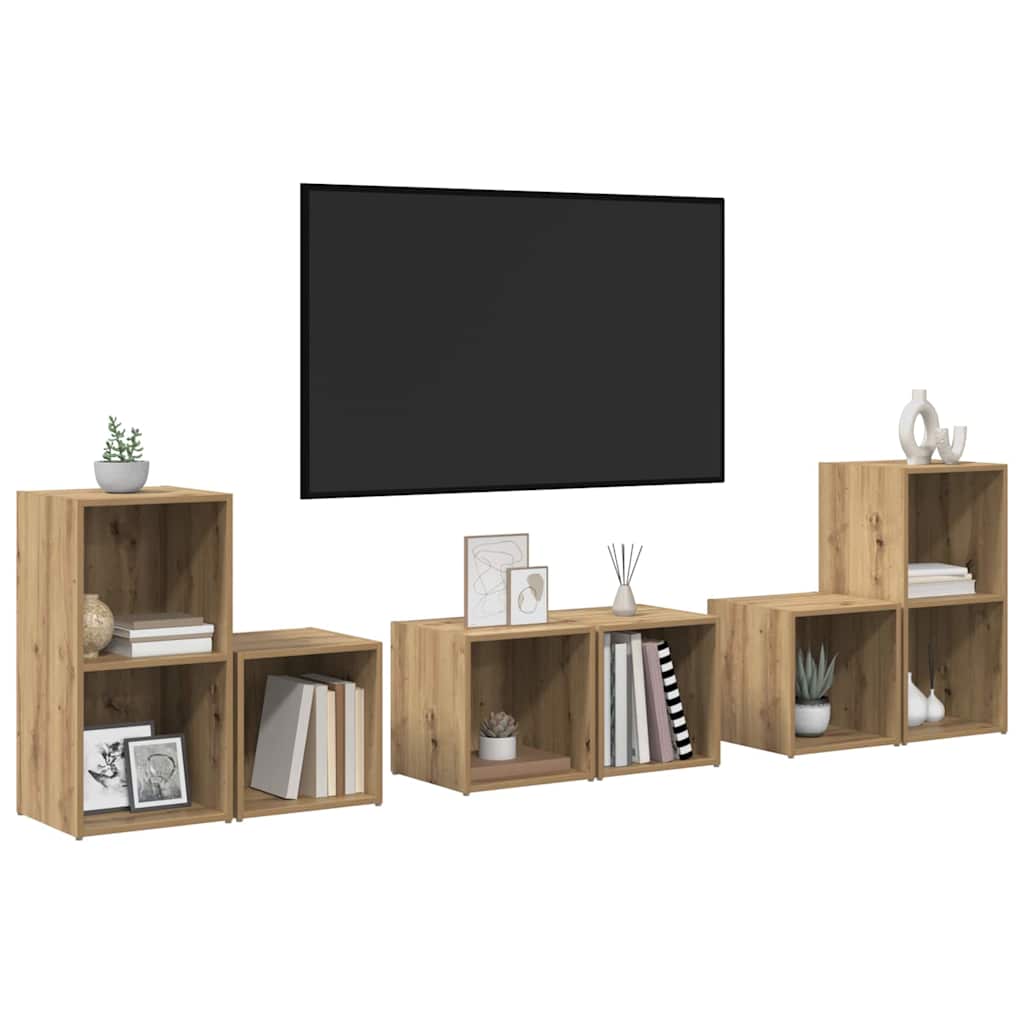 vidaXL TV-Schrankset Wandmontiert 6 pcs Artisan-Eiche Holzwerkstoff