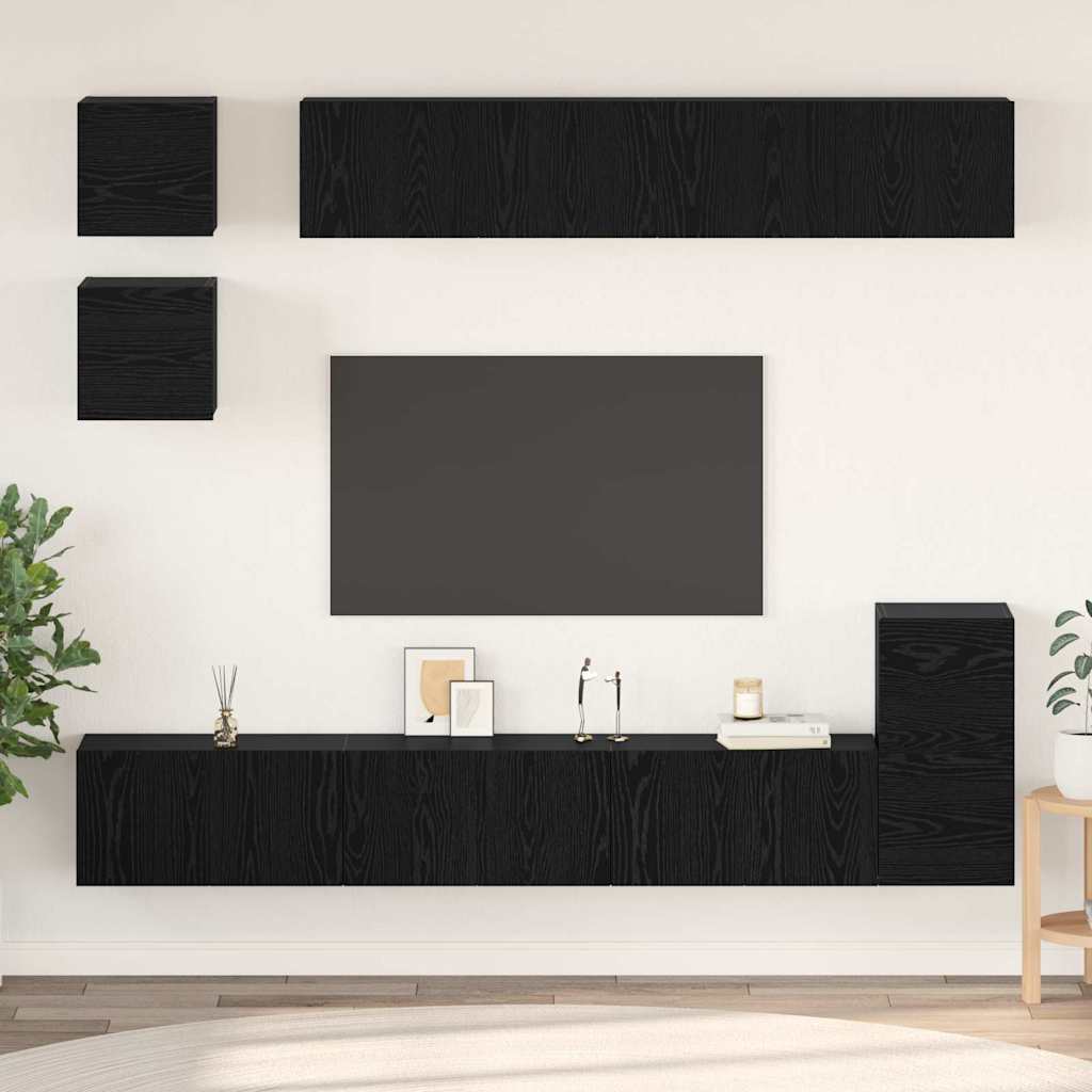 vidaXL TV-Schrankset 8 pcs Schwarz Eichen-Optik Holzwerkstoff