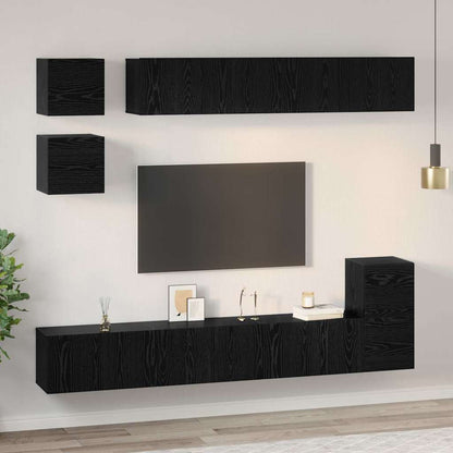 vidaXL TV-Schrankset 8 pcs Schwarz Eichen-Optik Holzwerkstoff