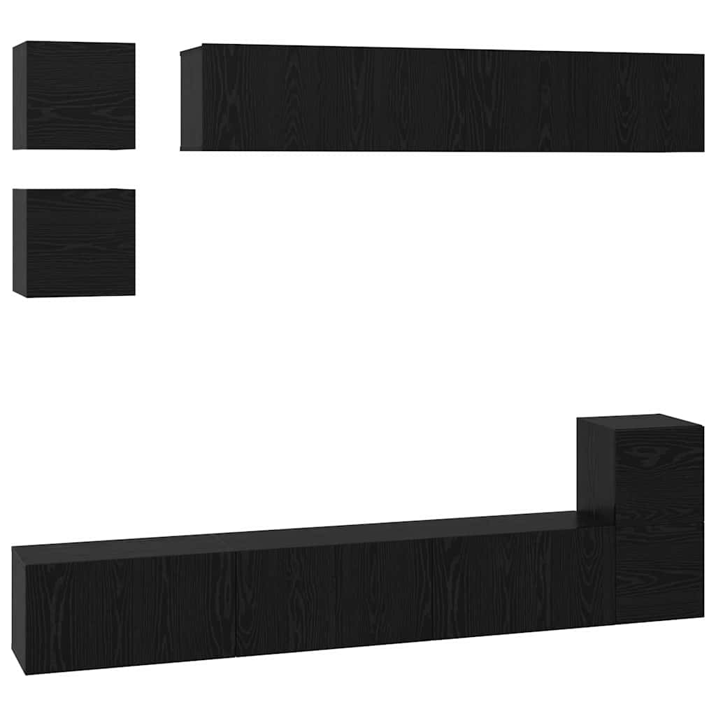 vidaXL TV-Schrankset 8 pcs Schwarz Eichen-Optik Holzwerkstoff
