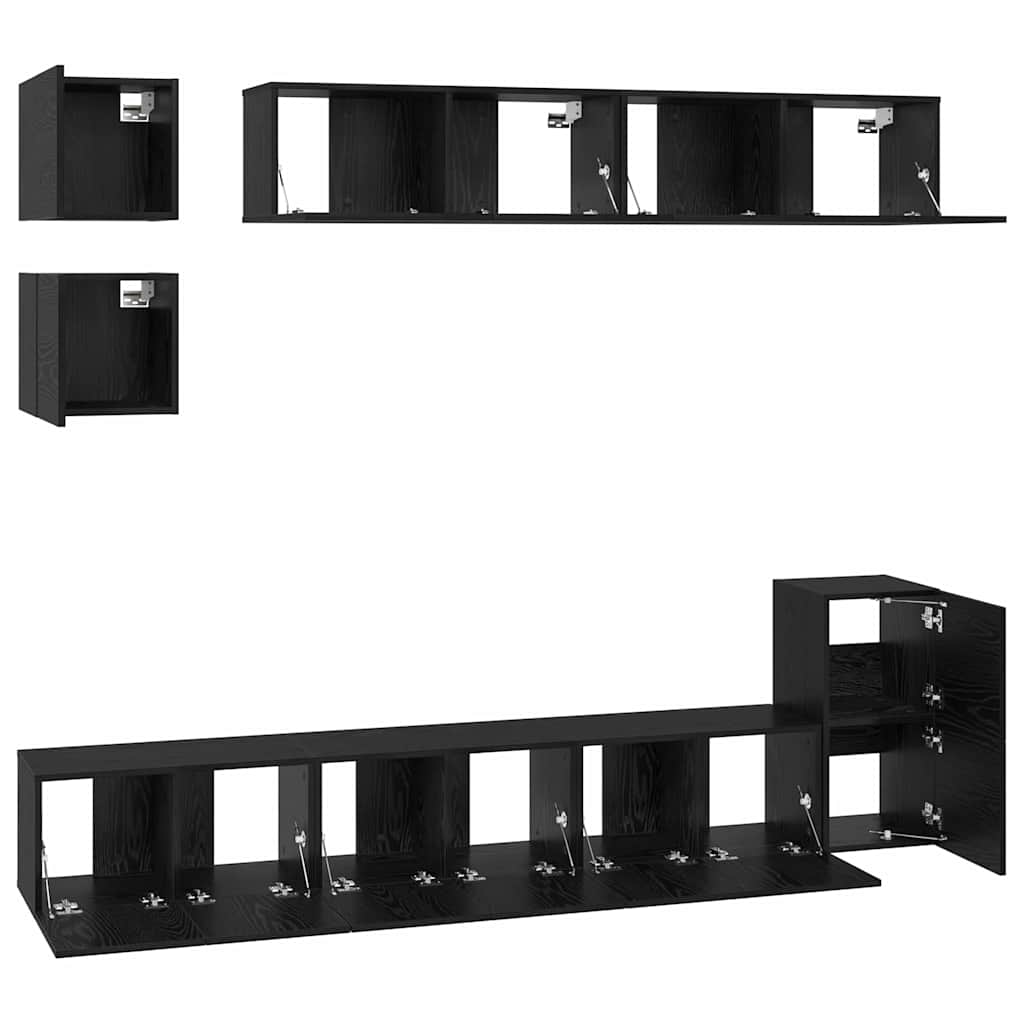 vidaXL TV-Schrankset 8 pcs Schwarz Eichen-Optik Holzwerkstoff