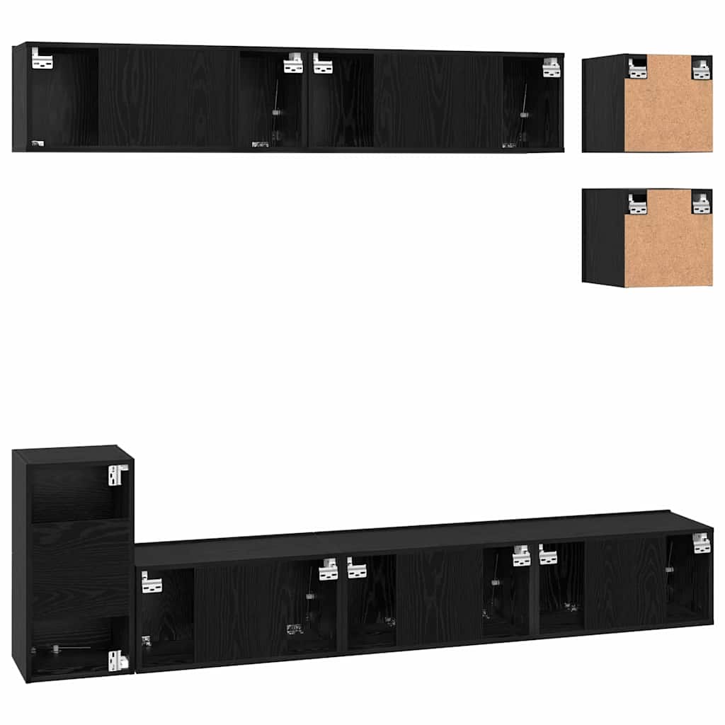 vidaXL TV-Schrankset 8 pcs Schwarz Eichen-Optik Holzwerkstoff