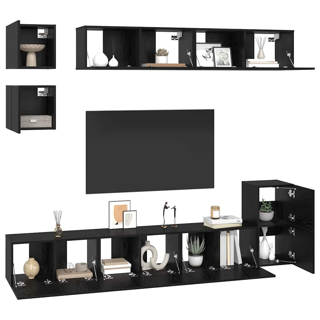vidaXL TV-Schrankset 8 pcs Schwarz Eichen-Optik Holzwerkstoff