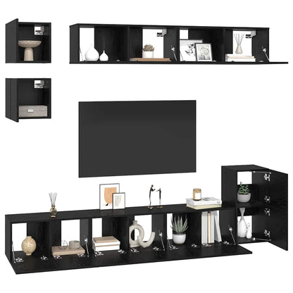 vidaXL TV-Schrankset 8 pcs Schwarz Eichen-Optik Holzwerkstoff