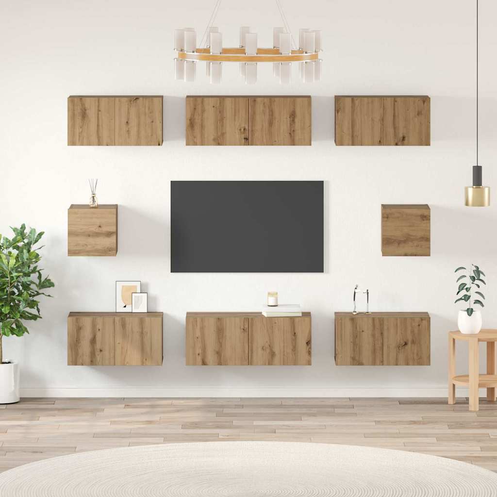 vidaXL Meuble TV mural 8 pcs Chêne artisan HDF