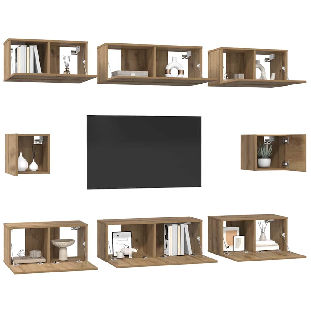 vidaXL Meuble TV mural 8 pcs Chêne artisan HDF