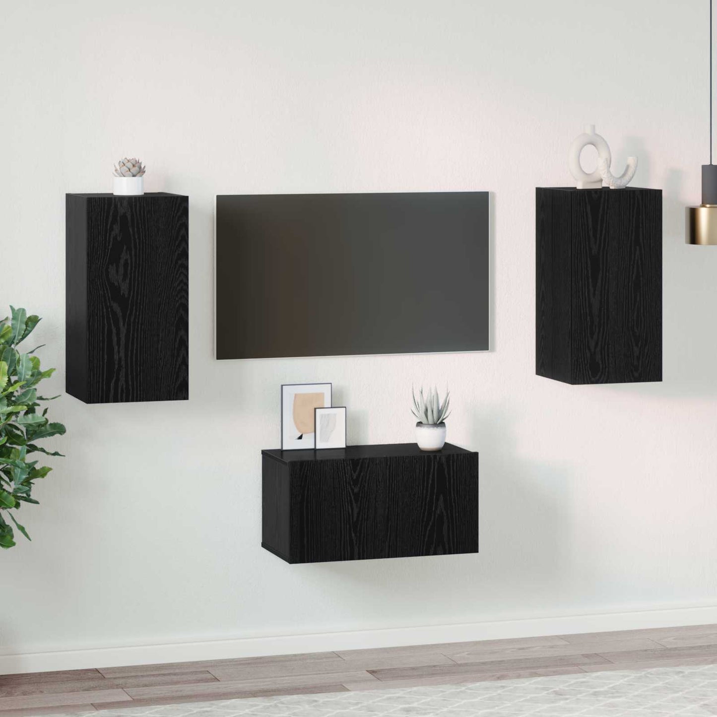 Meuble TV vidaXL 3 pcs aspect chêne noir bois d'ingénierie