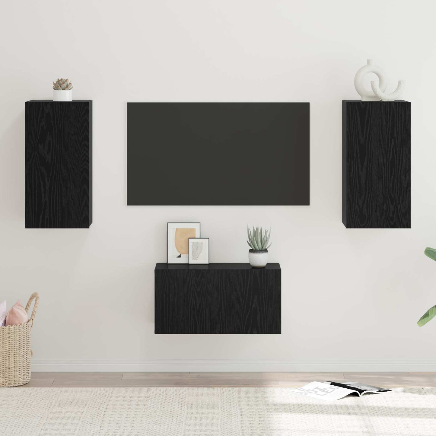 Meuble TV vidaXL 3 pcs aspect chêne noir bois d'ingénierie