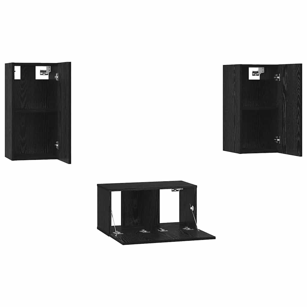 Meuble TV vidaXL 3 pcs aspect chêne noir bois d'ingénierie