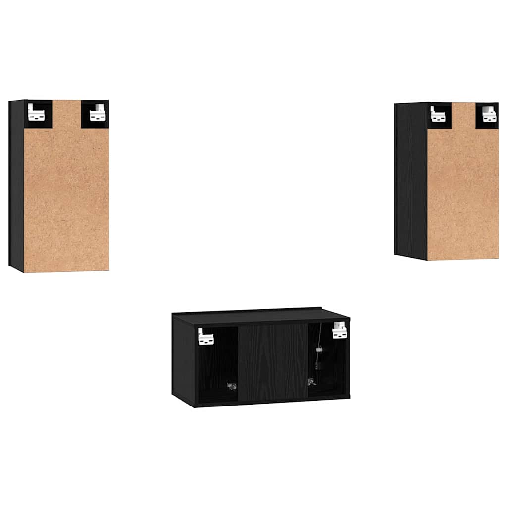 Meuble TV vidaXL 3 pcs aspect chêne noir bois d'ingénierie