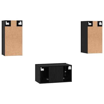 Meuble TV vidaXL 3 pcs aspect chêne noir bois d'ingénierie